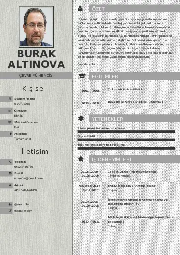 Çevre Mühendisi CV Örnekleri cv indir